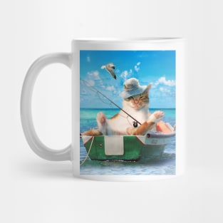 Cute Cat Fishing On Ocean Boat Mug